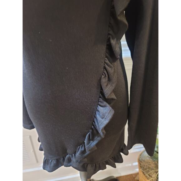 Multiples Sweater Women's Large Black Cowl Neck Long Sleeve Ruffle Hem Stretch - Picture 5 of 13